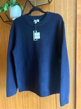 NWT Industry Sweater Women’s Large Navy Blue Round Neck Nylon Wool Blend Basic